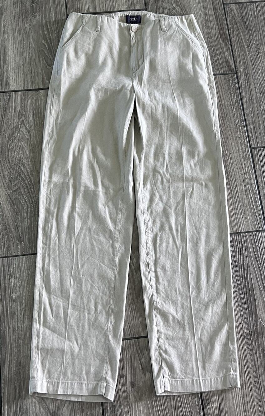 NYJD Marilyn Straight Women's 2 Pants Stretch Linen Blend Khaki Coastal Casual